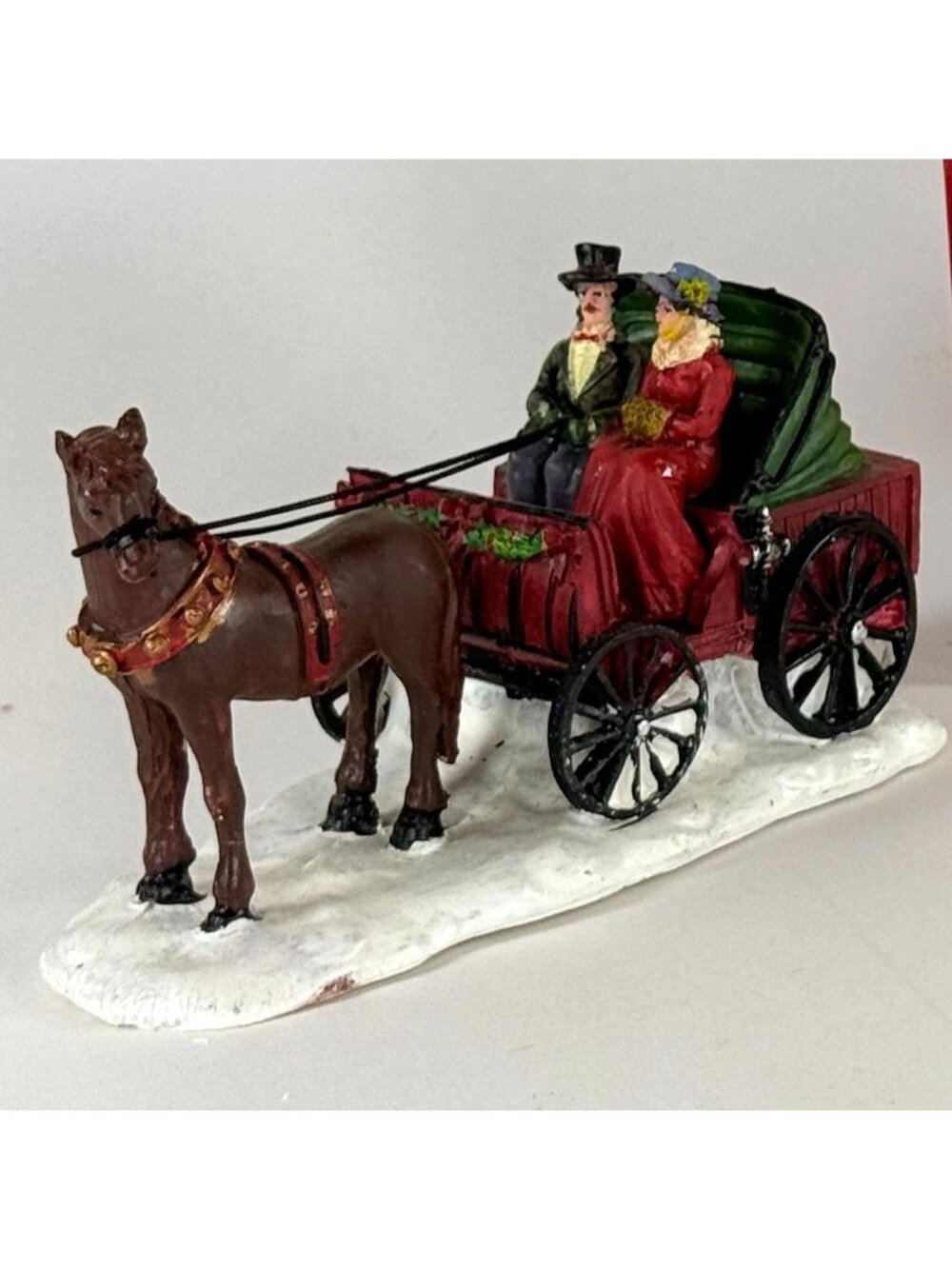 Vintage Holiday Time Horse Carriage Christmas Village Victorian Sleigh Figurine